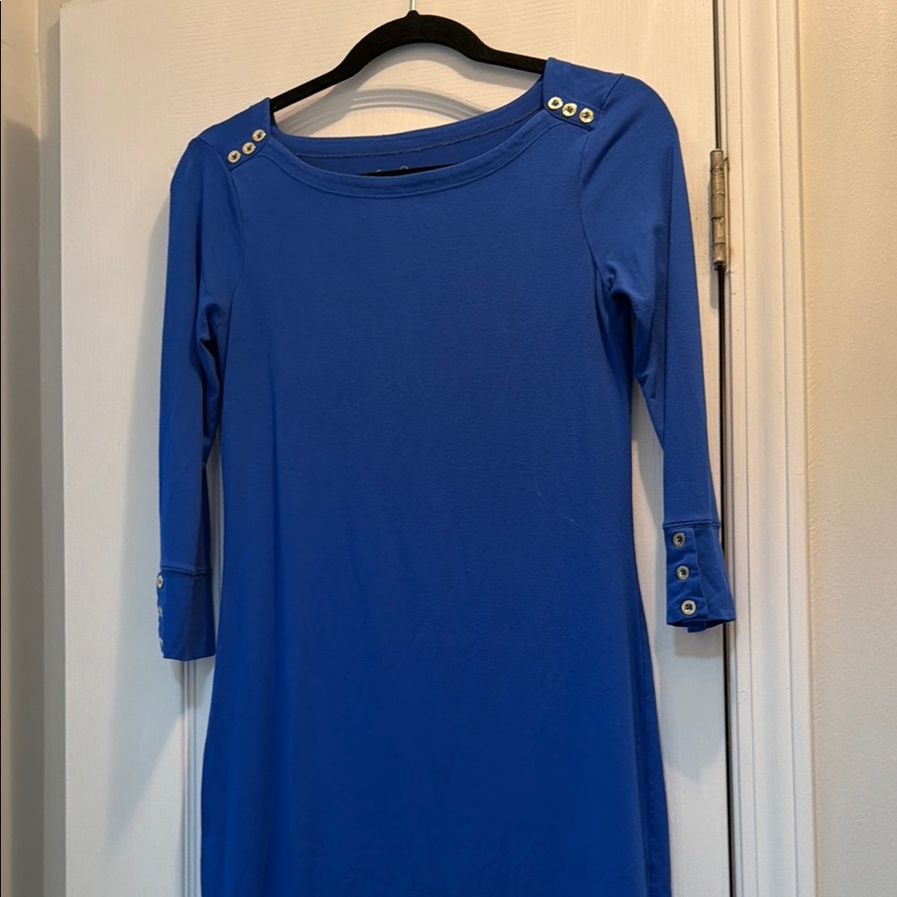 Lilly Pulitzer Royal Blue Boatneck Sheath Dress with Button Trim